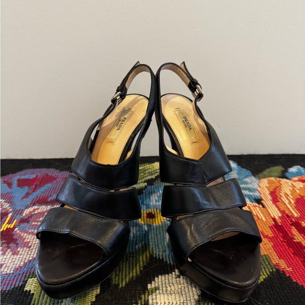 Prada Black Leather Platform Sandals